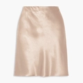 Eleganter champagner-goldener Satin-Midirock mit elastischem hohem Bund und Seidenglanz - S / Champagner