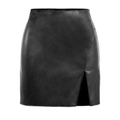 Minifalda sexy de cuero sintético negro con cintura alta y detalle de abertura lateral - S / Negro