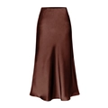 Elegant high-waisted satin midi skirt in a dark coffee brown color with a silky finish - S / Chocolate