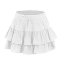 Detalle de la tela blanca de lunares suizos con volantes y cordón ajustable en cintura - S / Blanco