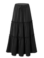 Detail of high waist drawstring and tiered ruffle layers on this black maxi skirt - S / Black