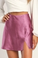 Mini-jupe élégante en satin fuchsia à taille haute avec fente latérale et fini brillant - Rose (Personnalisé)