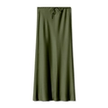 Olive green satin maxi skirt with adjustable drawstring waist and silky finish - Army Green