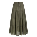 Vue détaillée d'une jupe longue vert olive avec taille élastique et cordon de serrage réglable - Vert Militaire