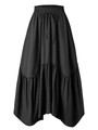 High waist black tiered maxi skirt with adjustable drawstring and irregular hemline - S / Black