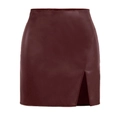 Falda de talle alto en cuero PU burdeos con abertura lateral y elegante acabado mate - S / Burdeos