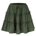 Dettaglio mini gonna a balze verde scuro con vita elastica e coulisse decorativa - S / Verde