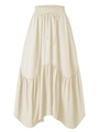 Detailed view of cream maxi skirt featuring elastic high waist and wavy ruffle hemline - S / Beige