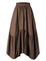 Women's dark brown tiered maxi skirt with high elastic waist and adjustable drawstring - S / Brown