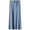 Elegant haze blue satin maxi skirt with drawstring high waist and flowing drape texture - Haze Blue