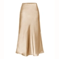 Elegant champagne satin midi skirt with elastic high waist and sleek mermaid hemline - S / Champagne