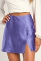 Mini-jupe en satin violet à taille haute avec fente latérale élégante en coupe trapèze - Violet (Personnalisé)