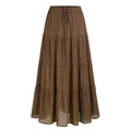 Détail d'une jupe longue à volants de style bohème avec taille élastique et cordon - Marron
