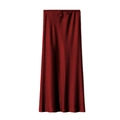 Elegant deep red high waist satin maxi skirt with adjustable drawstring tie waist - Burgundy