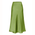 Elegant emerald green satin midi skirt with high waist and a smooth glossy finish - S / Fruit Green