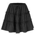 Dettaglio mini gonna nera a balze con volant e vita regolabile con cordoncino - S / Nero