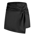 Detalle del nudo cruzado y corte asimétrico en la falda pantalón negra de ante sintético - S / Negro