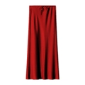 Elegant high-waisted red satin maxi skirt with adjustable drawstring and sleek straight cut - Red