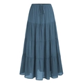 Dettaglio di una gonna a balze blu navy in cotone con elastico e coulisse in vita - S / Blu