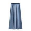 High-waist satin maxi skirt with side slit in blue-grey color and smooth silk finish - Haze Blue
