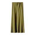 Minimalist high waist olive green satin maxi skirt with adjustable drawstring waistband - Olive Green