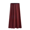 Elegant wine red high-waisted satin maxi skirt with a smooth glossy finish for women - Burgundy