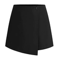 Detailed view of black asymmetric wrap skort with button and high waist design - S / Black