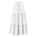 Détail de la jupe longue blanche montrant la texture plissée et la taille à cordon - Blanc
