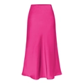 Elegant high waist magenta satin midi skirt with a glossy finish and fluid silhouette - S / Rose Red
