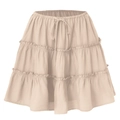 Detail of tiered beige mini skirt showing elastic waistband and adjustable drawstring - Beige