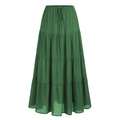 Dettaglio della gonna lunga verde a balze con vita elastica e coulisse regolabile - S / Verde