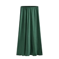 Elegant high waist satin long skirt with a deep emerald green glossy finish for women - Dark Green