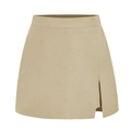 Dettaglio di gonna-pantalone kaki a vita alta con spacco laterale e vita senza cuciture - S / Beige