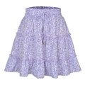 Summer high waist tiered purple floral mini skirt with drawstring elastic waist for women - S / Purple Floral
