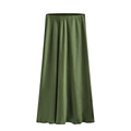 Elegant olive green satin maxi skirt with high elastic waist and high-quality silky finish - Army Green