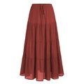 Dettaglio gonna lunga a balze rosso ruggine in cotone con vita elasticizzata - S / Rosso Arancio
