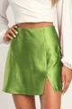 Mini-jupe en satin vert citron à taille haute avec fente latérale pour femmes - Vert Pomme (Personnalisé)