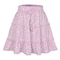 Pink floral high waisted A-line mini skirt with tiered ruffles and drawstring waist - S / Pink Floral