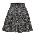 Tiered high waist floral mini skirt in black and white heart print with drawstring - S / Black Floral