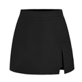 Détail de la mini-jupe noire à taille haute avec fente latérale et tissu tissé lisse - S / Noir