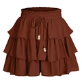 Dettaglio gonna pantalone marrone a balze con coulisse elastica in vita e perline in legno - S / Rosso Mattone