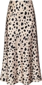 High waist satin midi skirt featuring a modern dalmatian animal print in beige and black - Milk Leopard Print