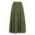 Detail of high waisted tiered maxi skirt in olive green with elastic waistband - S / Army Green