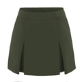 Primer plano de minifalda verde oliva de talle alto con pliegues simétricos y tejido liso - S / Verde Militar