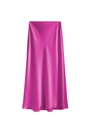 Elegant rose red high waisted satin midi skirt with glossy finish and side slit design - Rose Red