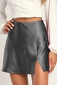 Mini-jupe en satin gris foncé à taille haute avec fente frontale et fini brillant - Gris (Personnalisé)