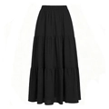 Detailed view of elastic waistband and tiered panels on black cotton linen maxi skirt - S / Black