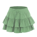 Light green Swiss dot ruffled mini skirt with adjustable drawstring and elastic high waist - Fruit Green