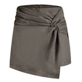 Dark grey faux suede skort with asymmetric wrap design and knotted waist detail - Gray