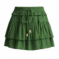 Skort a balze verde bosco a vita alta con coulisse in vita e dettagli in perline - S / Verde